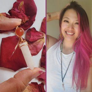 Carnelian Rose Quartz Necklace, Reiki Infused